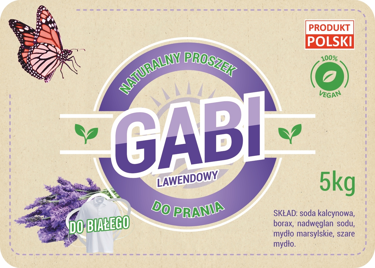 Prací prášok - Eko Práca Prášok GABI LAVENDER 5KG BIELO-vak