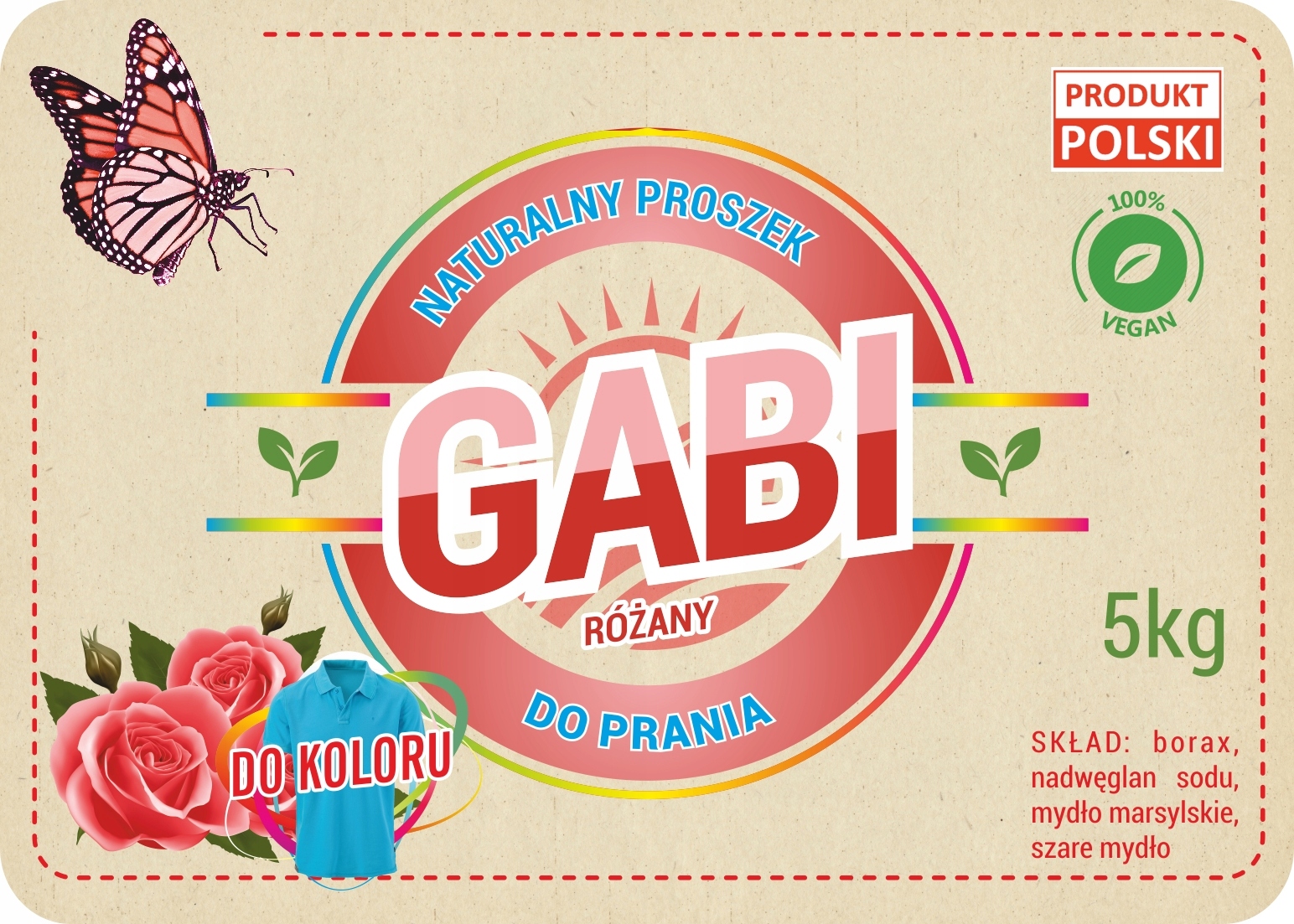 Prací prášok - Ekologický prací prášok Gabi Rose 5 kg Farebné vrecko