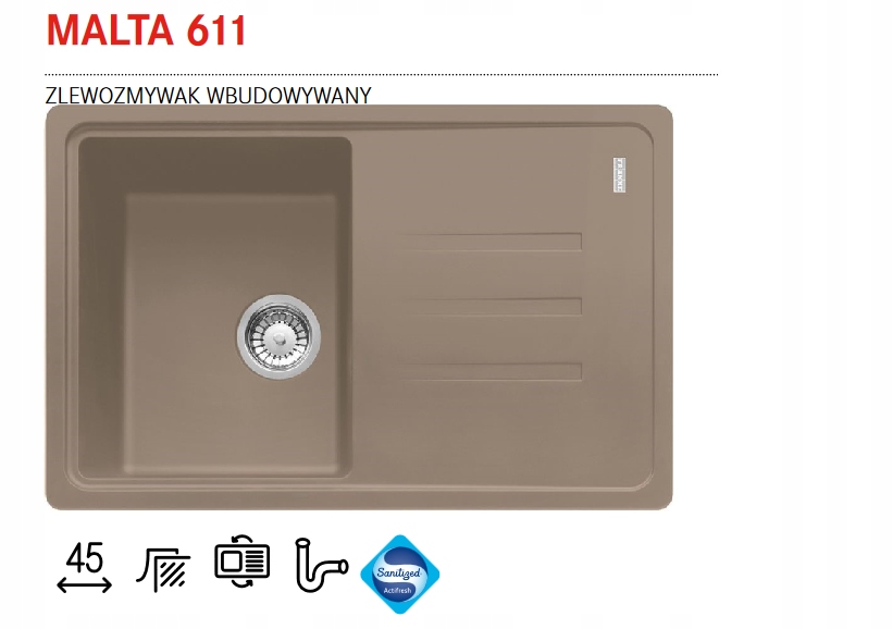 Kuchynská batéria - FRANKE DREZ GRANITE MALTA 611 CAPPUCCINO