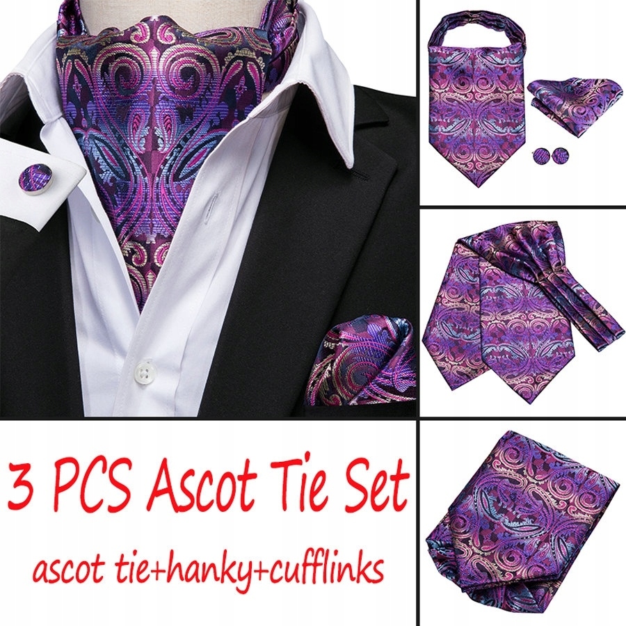 Paisley Ascot hodvábne kravaty fialové väzby
