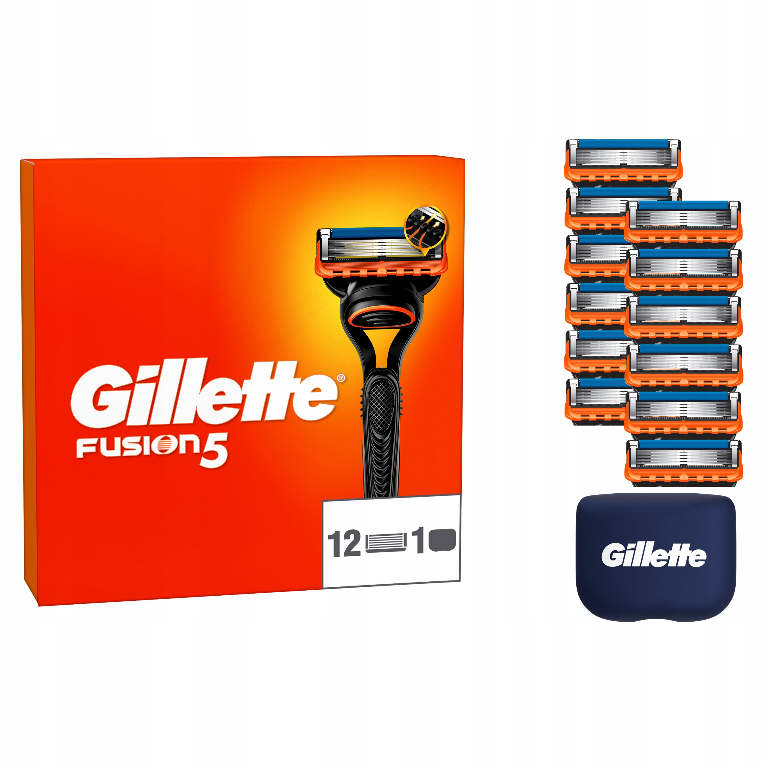 Gillette Fusion5, náhradné hlavice s 5 čepeľami a zastrihávačom, 12 kusov