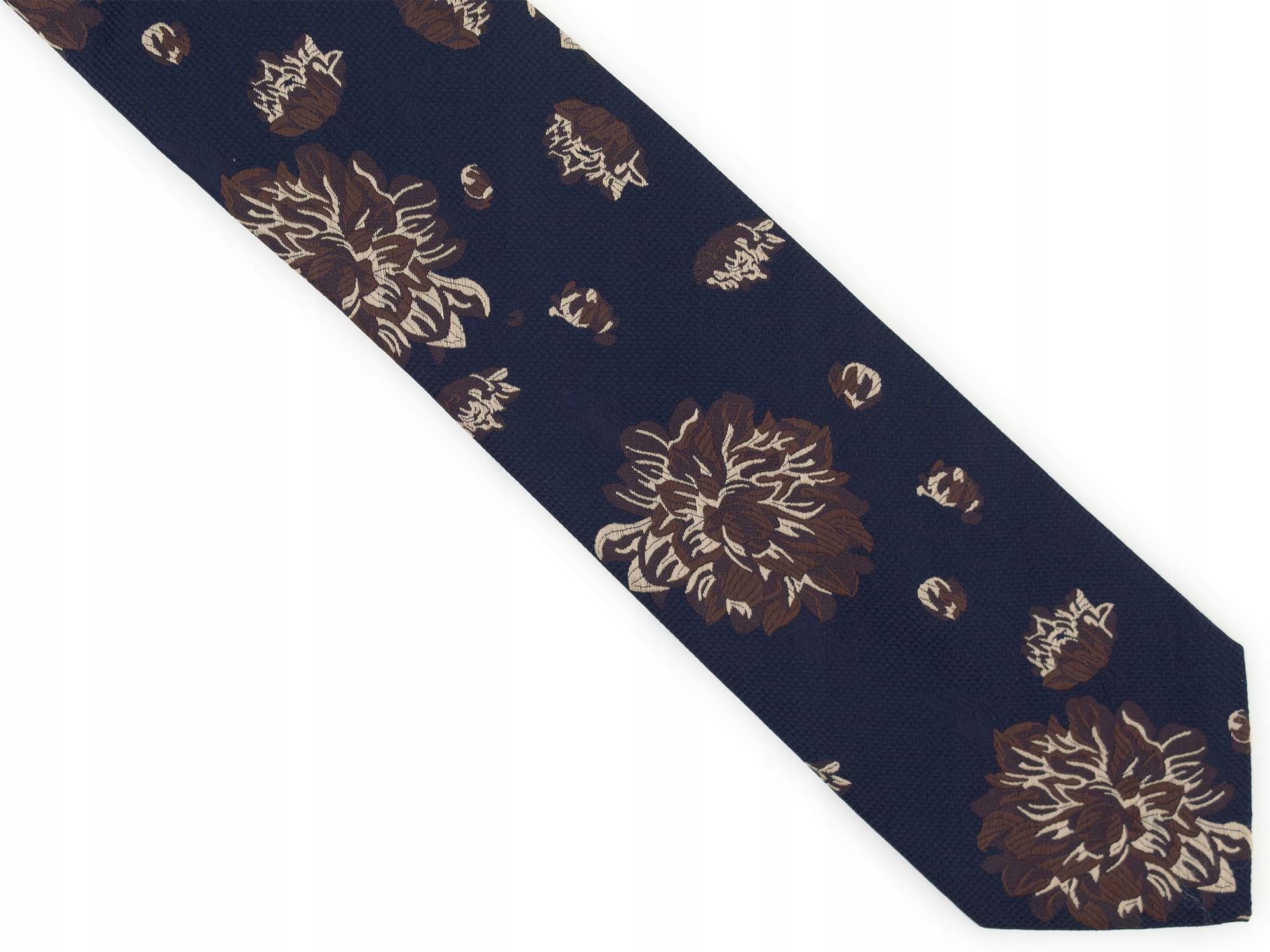 Námornícka modrá pánska kravata s hnedými kvetmi D324