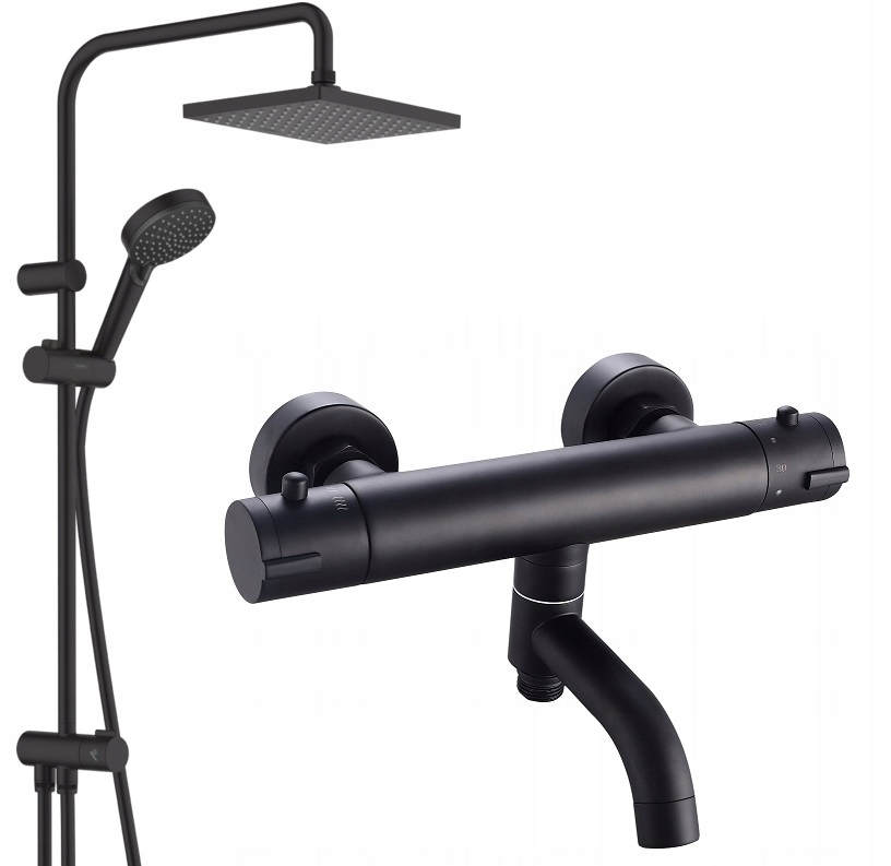 Hansgrohe čierna dažďová sprcha + termostat batéria