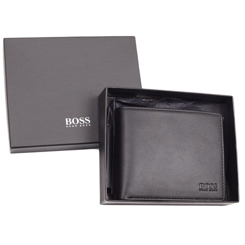 Peňaženka - Hugo Boss Peňaženka Prírodná koža na zrno Čierny asolo - pánsky produkt