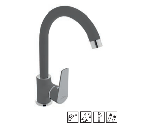 Kuchynská batéria - Invenena Dokos Bat Sink Graphit/Chrome