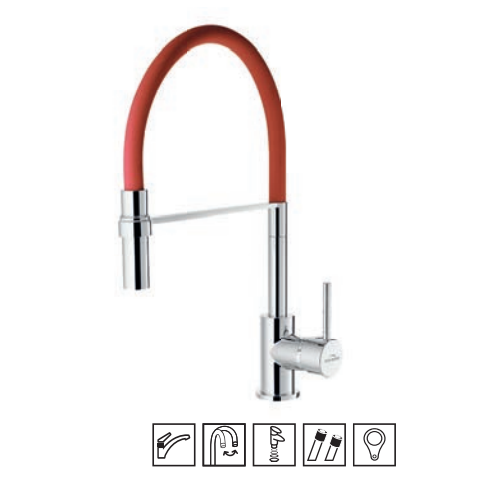 Kuchynská batéria - INVENA KAMELEON RED netopier. červené umývadlo