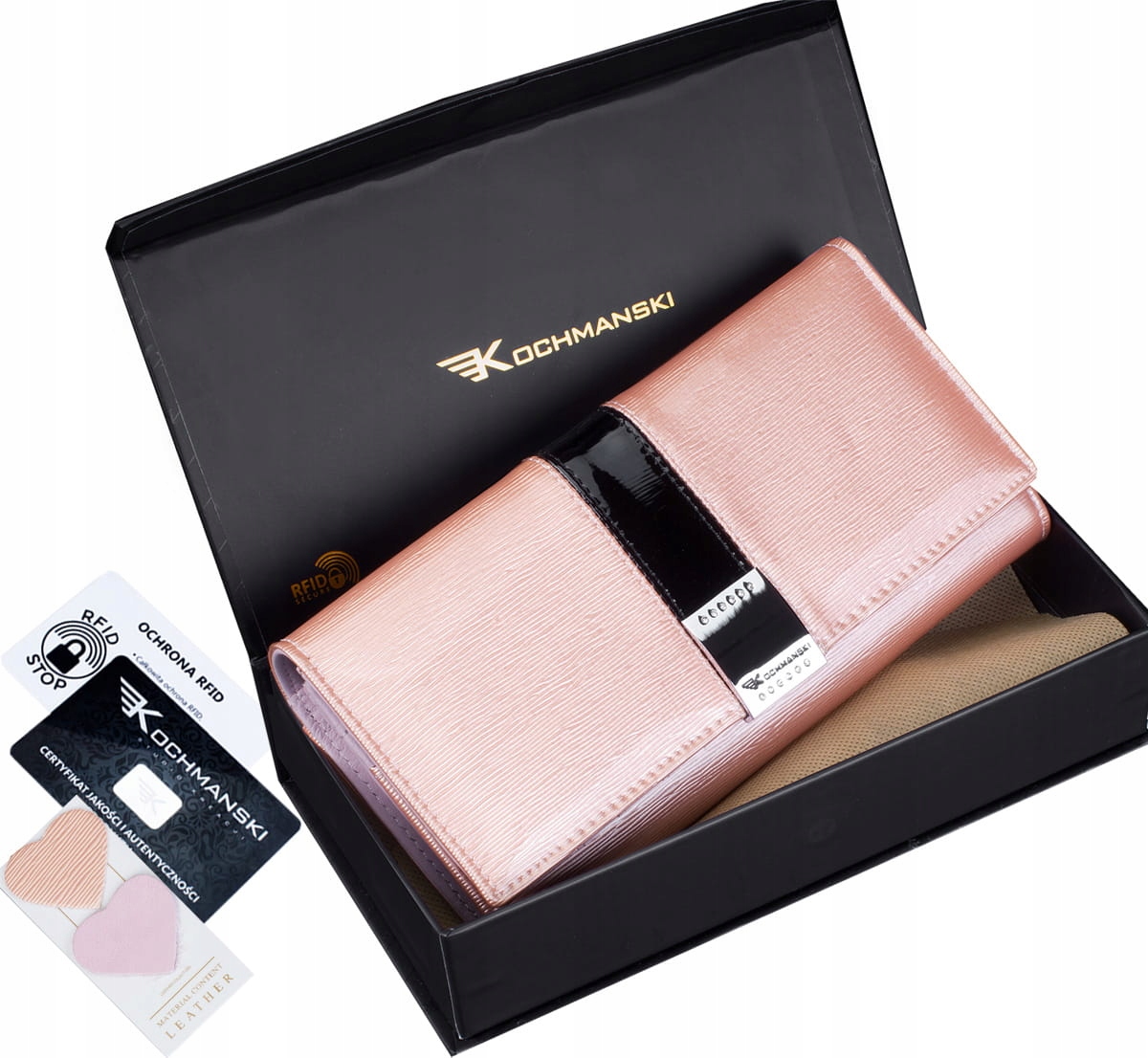 Peňaženka - Kochmanski peňaženka Prírodná koža čierna, ružová K -72401 - Dámsky produkt