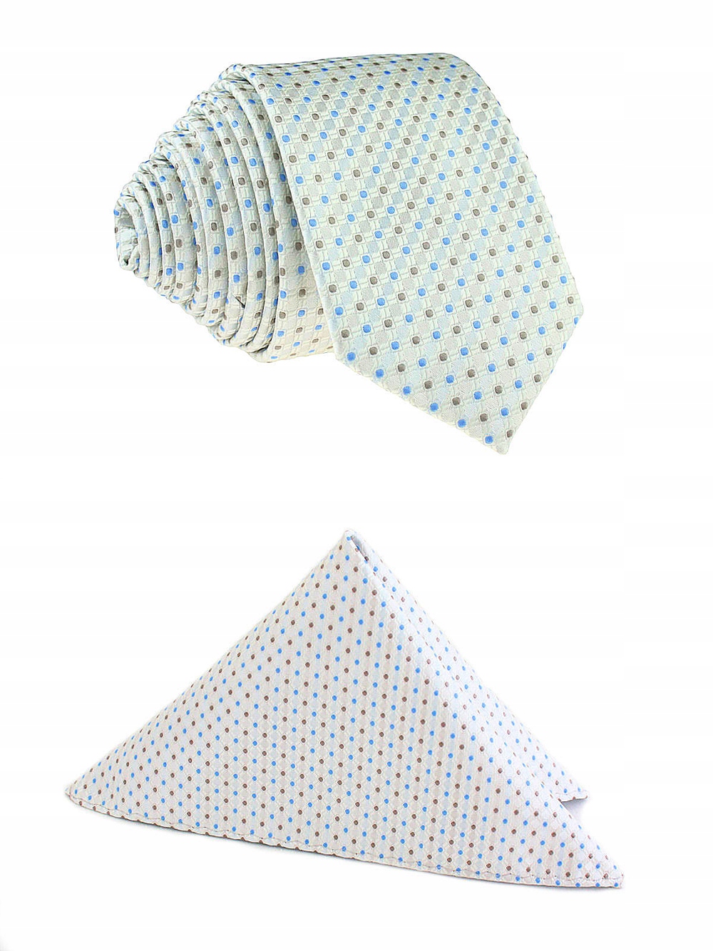 Úzka kravata Tissino polyester biela, hnedá, modrá