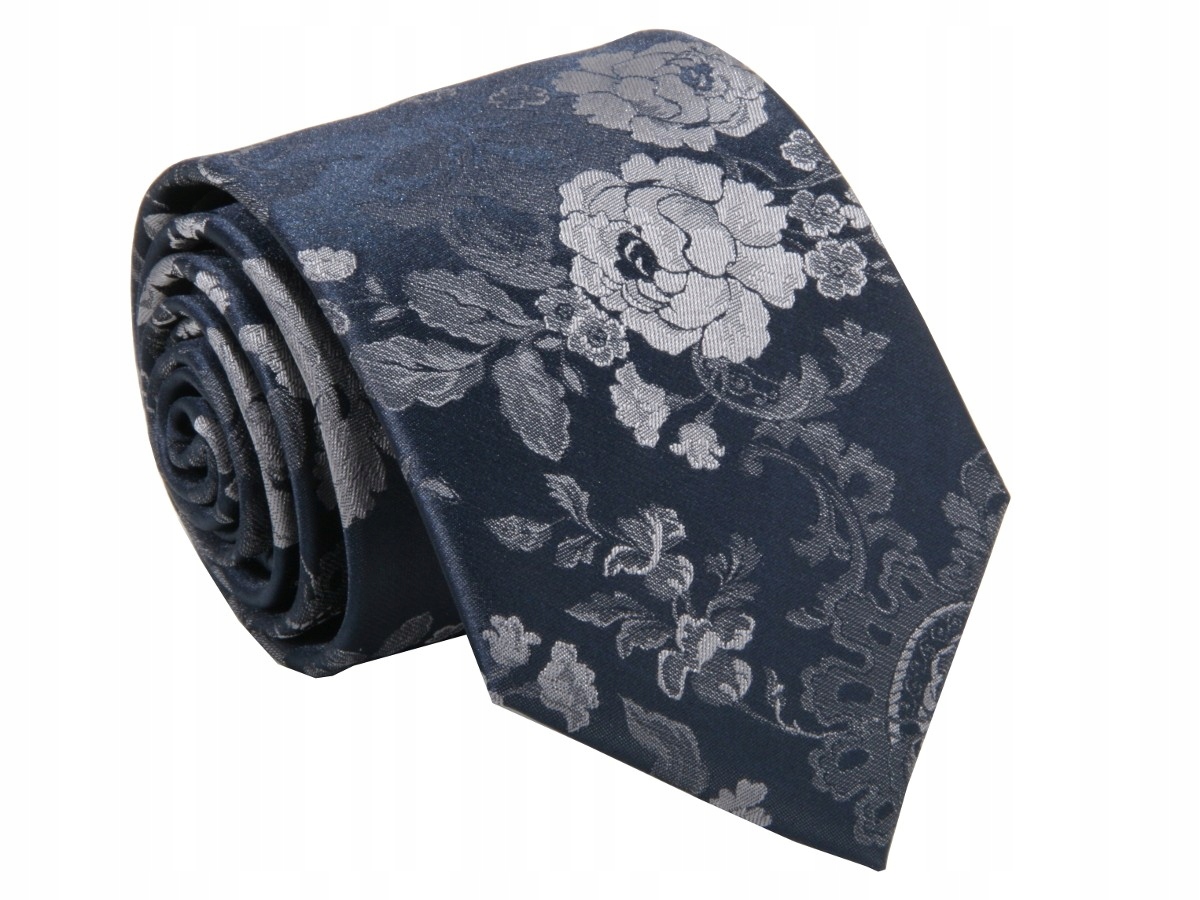 Jacquard TIE- Navy Blue Grey Flowers [2302]