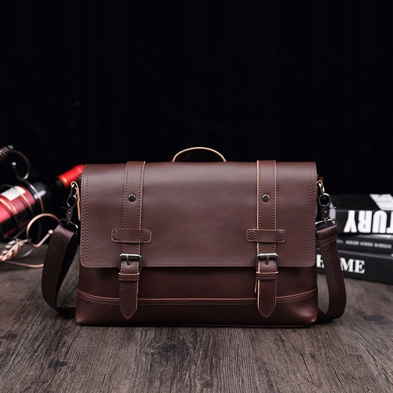 Kávový módny pán kožený priečinok PU BAG ZOZNAM