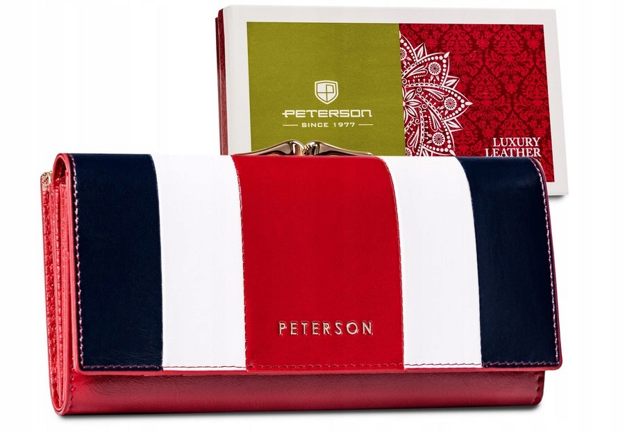 Peňaženka - Peterson Wallet Natural Leather White, Red, Navy Blue PTN PL-721-4705 Produkt multa-womenov