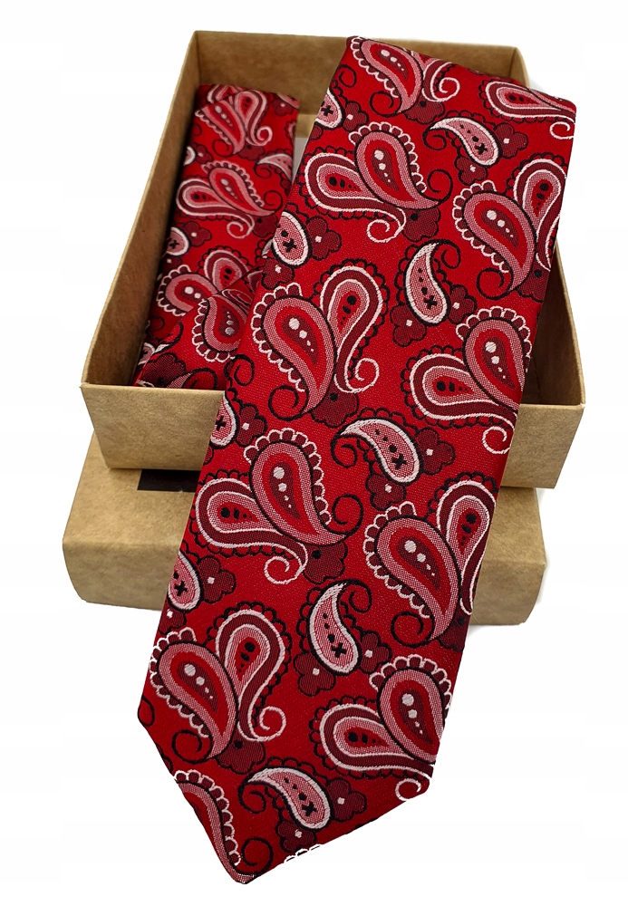 Jacquard kravata červená biela paisley vzor