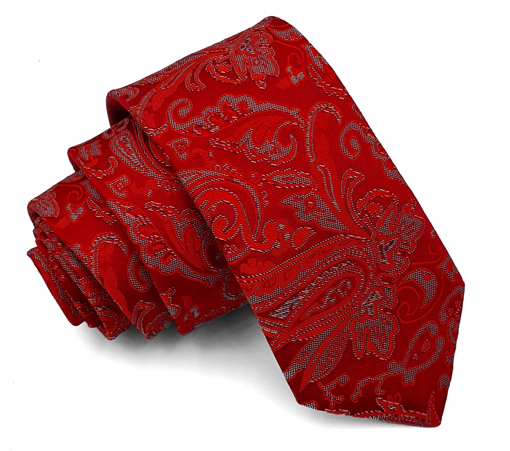 Jacquard kravata červená šedá vzor paisley