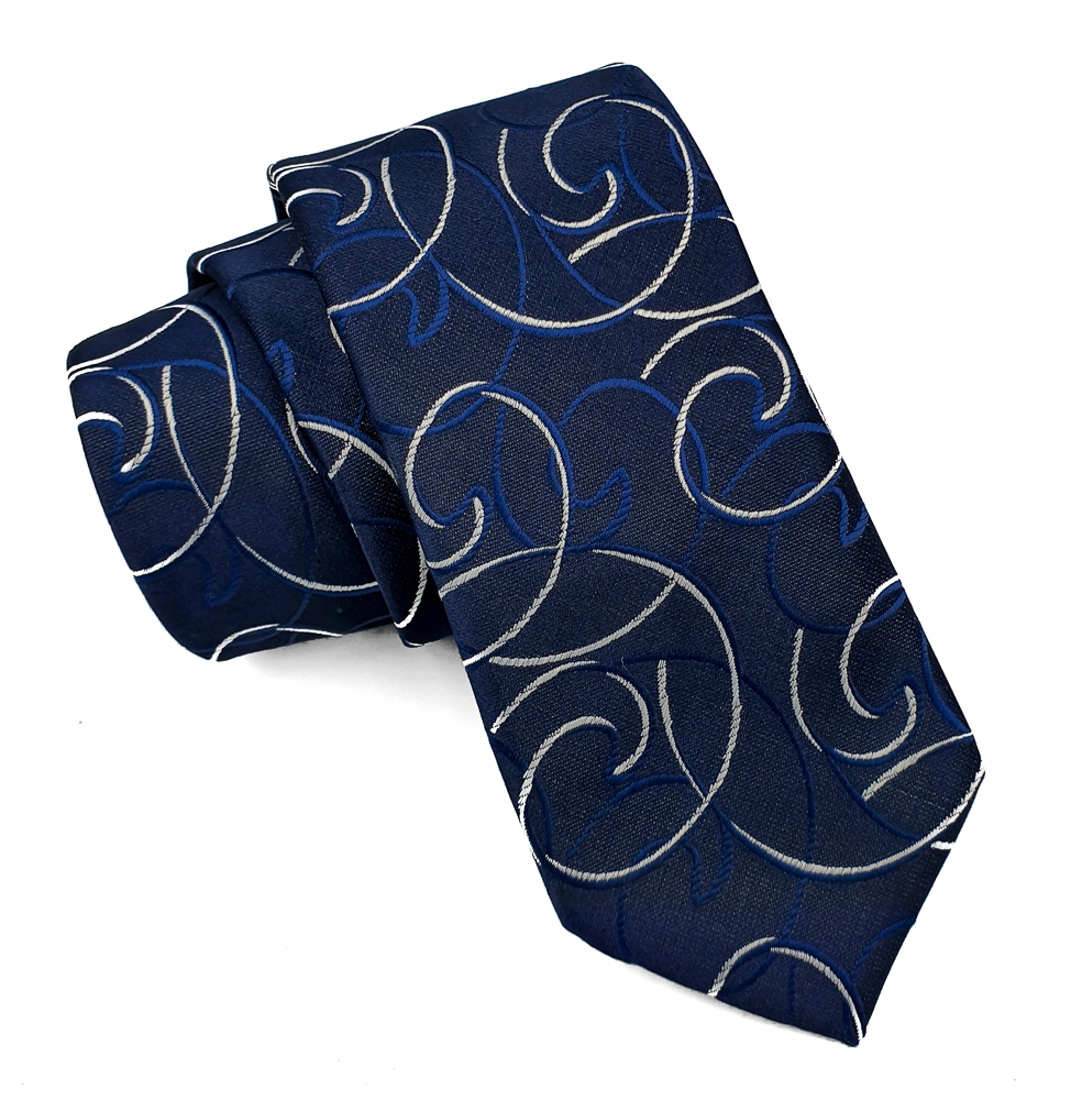 Námornícky modrý Jacquard kravata biely vzor Paisley