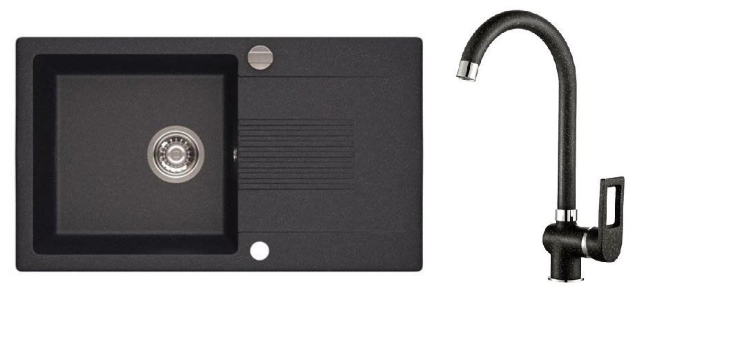 Kuchynská batéria - Laveo Celia Granite Sink Black+Battery Black Wink