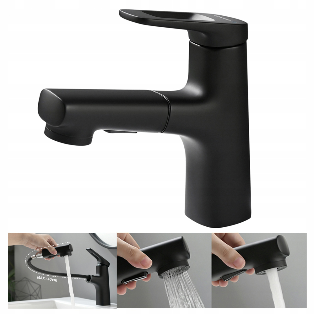 Lonheo Washbasin batéria vytiahnutá čiernym výtokom