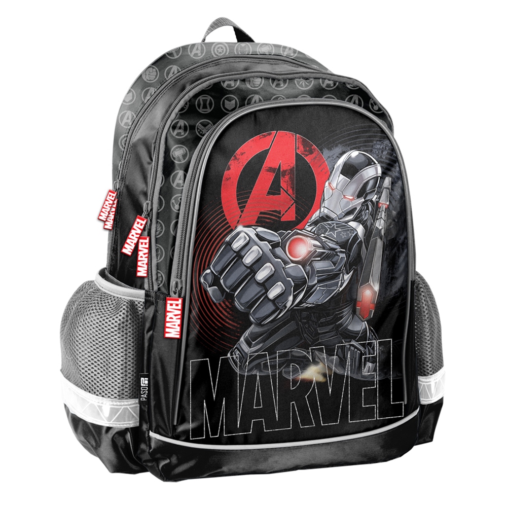 Single -Chamber School Backpack Avengers Paso Black, odtiene červenej, odtiene šedej a striebornej, viacsekvorované 18 l