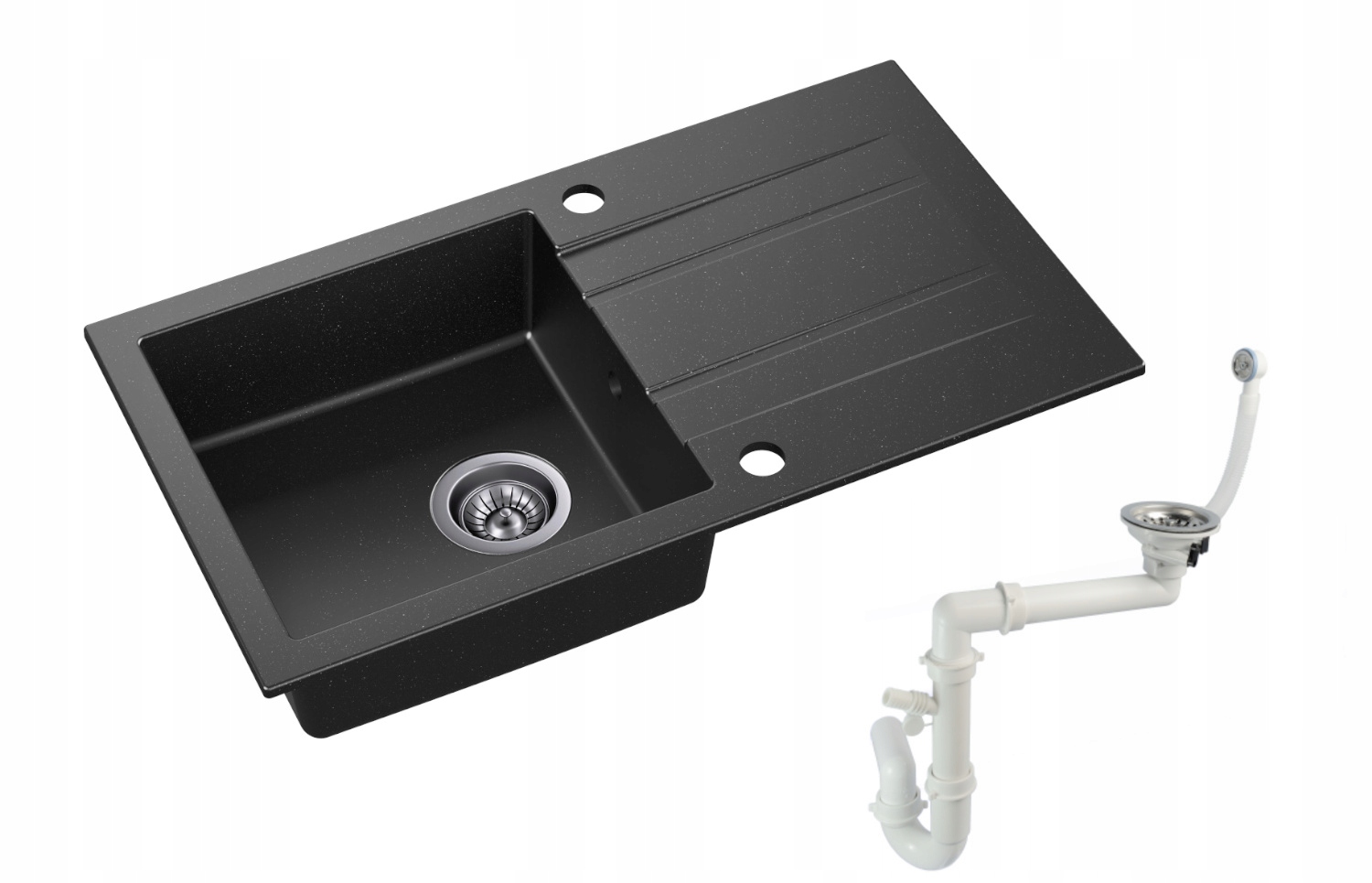 Kuchynská batéria - Moderno Granite Sink Acqua Black 75x42 + SIPHON