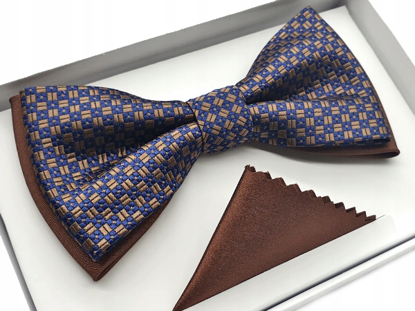 Brown, Navy Blue, Multi -Colored Bow kravata