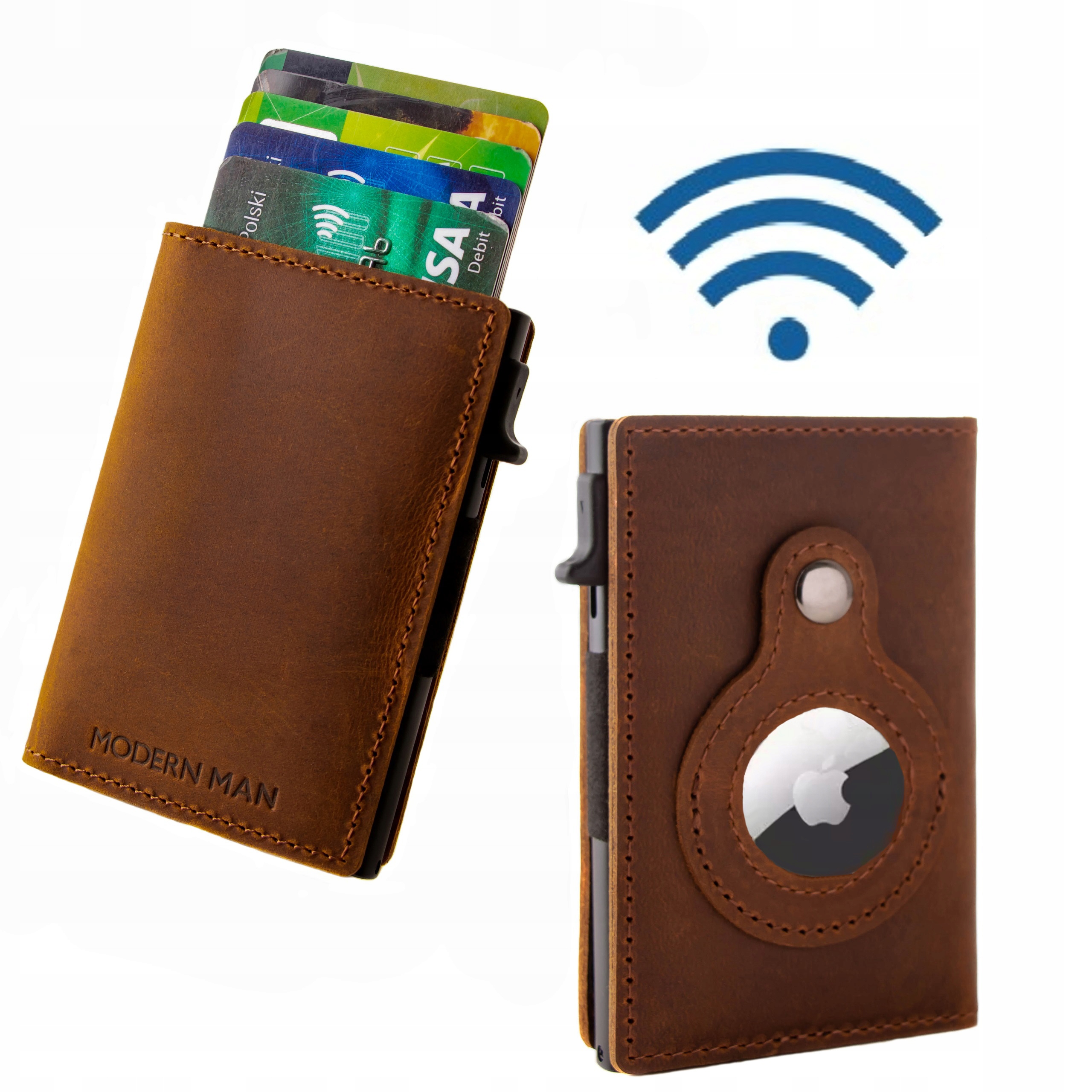 Peňaženka - Moderné portfólio portfólia prírodné kože Brown Airtag - Unisex Product