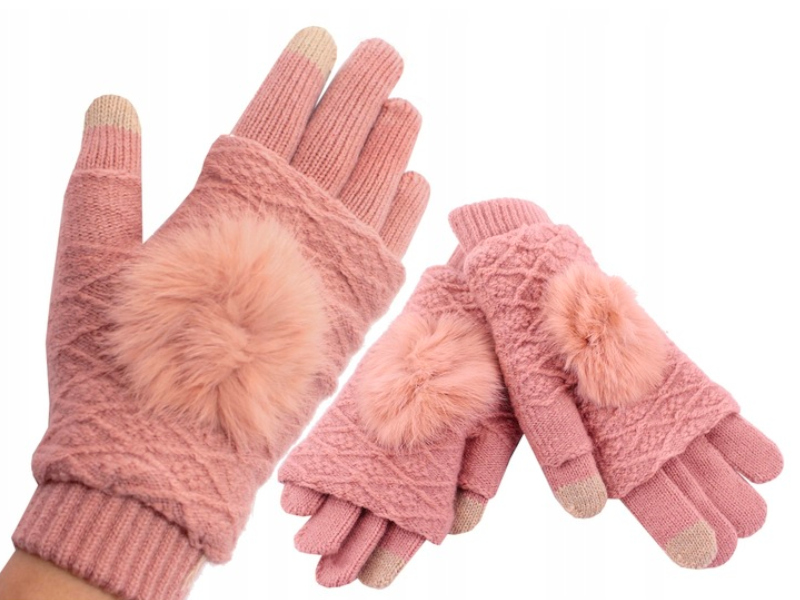 Rukavice - Teplé dotykové rukavice 2in1 mýty s pompom