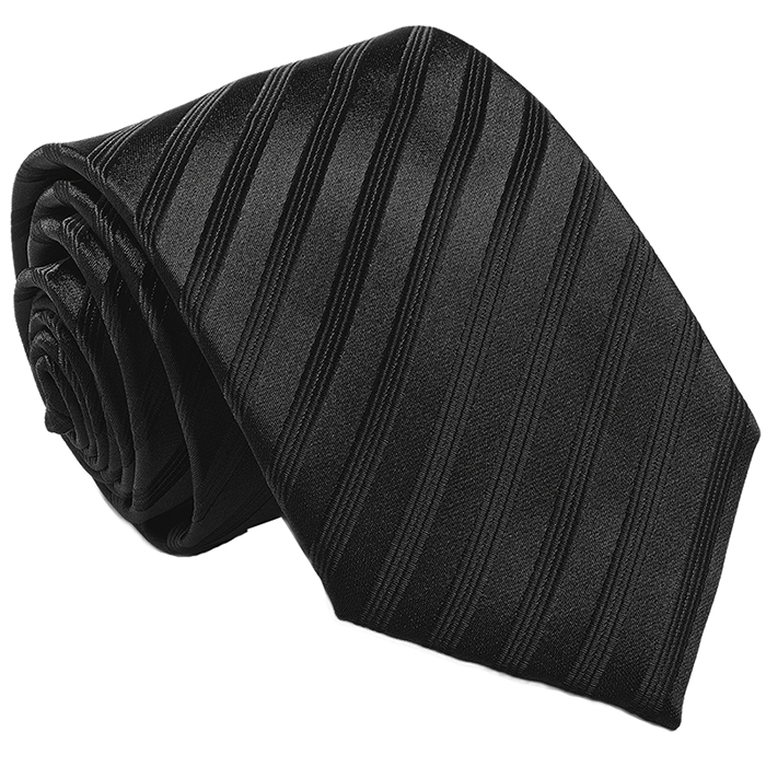 Módna kravata Jacquard s pruhovaným hladkým čiernym RC312