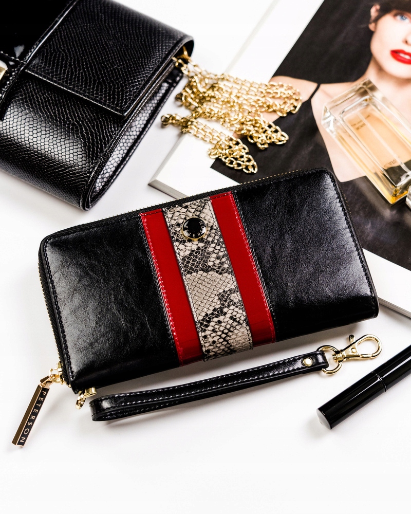 Peňaženka - Peterson Peterson Wallet Prírodná kožená béžová, čierna, červená PTN ST-781-1971 Produkt Blac-Women