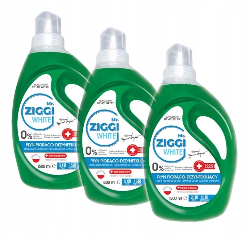 Prací gél - Mr.ZIGGI Tekuté dezinfekčné pranie 3 x 1,5 l biele