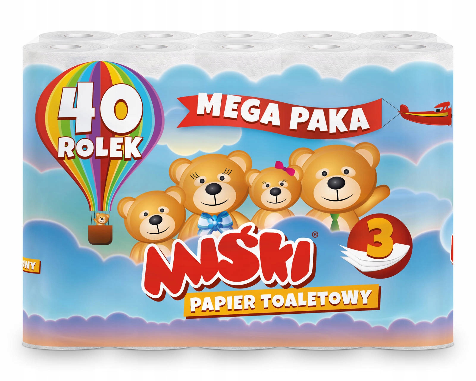 Toaletný papier biele medvede 3 vrstvy 40 valčekov