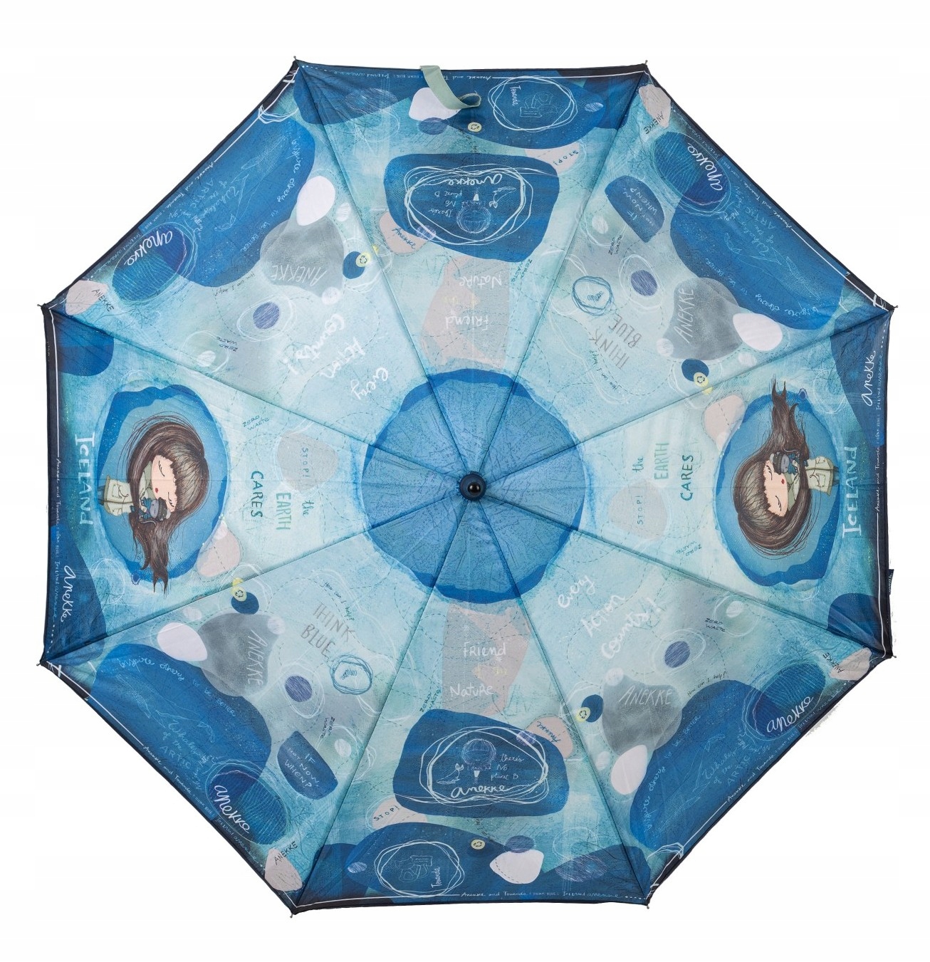 Dáždniky - Manuálny dáždnik, skladanie, s Ankke Navy Blue, Blue, Multi -Colored Cover