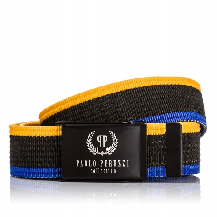 Opasok - Paolo Peruzzi čierna, modrá, žltá remienok - mužský produkt
