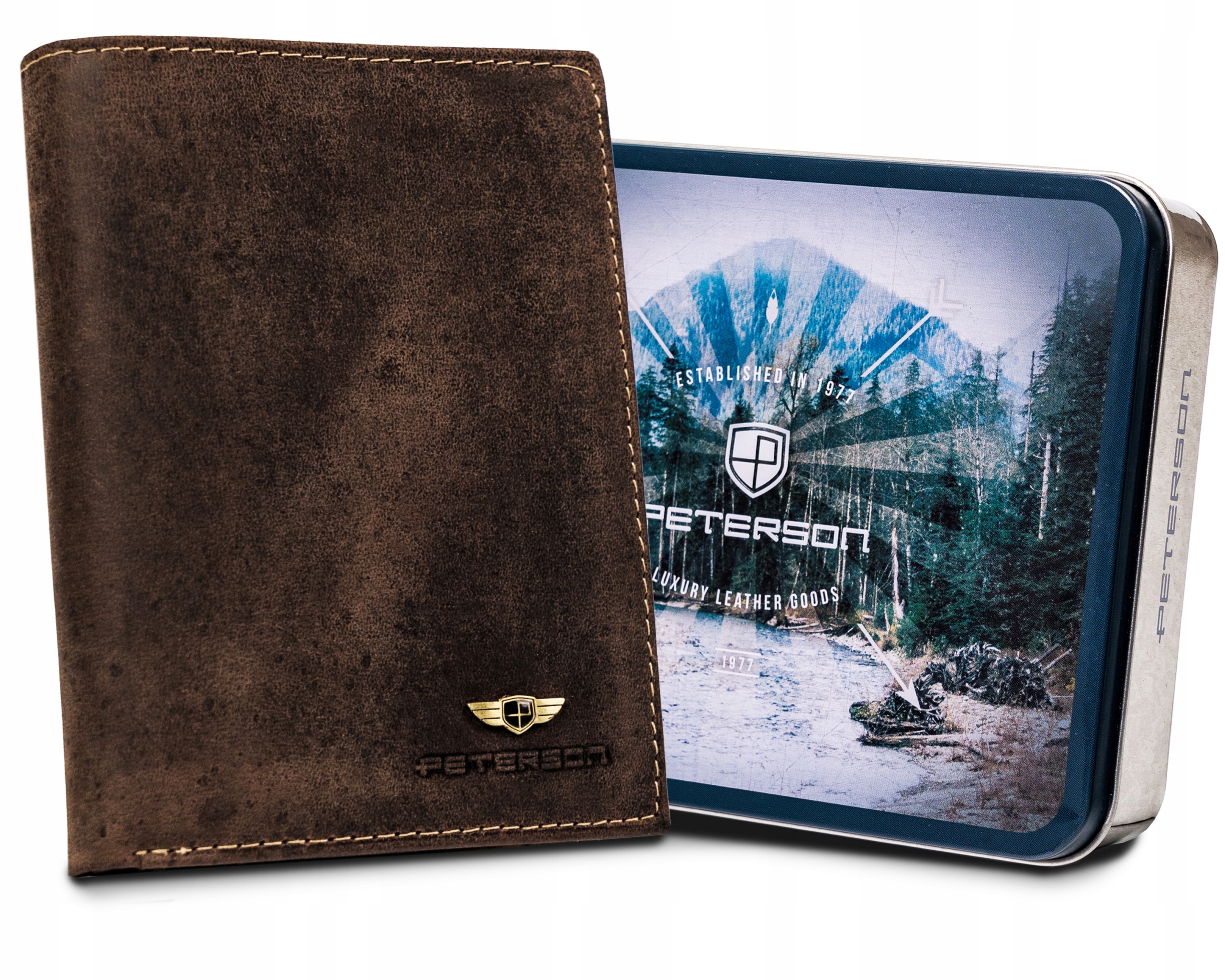 Peňaženka - Peterson Wallet Prírodná koža hnedá nubuck PTN 348 2-1-4 Produkt Hunter-Men