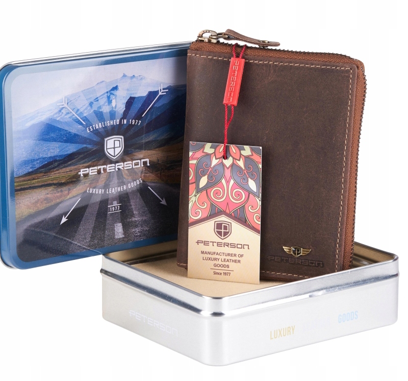 Peňaženka - Peterson Peterson Wallet Prírodná koža hnedá nubuck PTN-ZPM-340-2-1-4-Hunter-nno-Zap-Men's Product