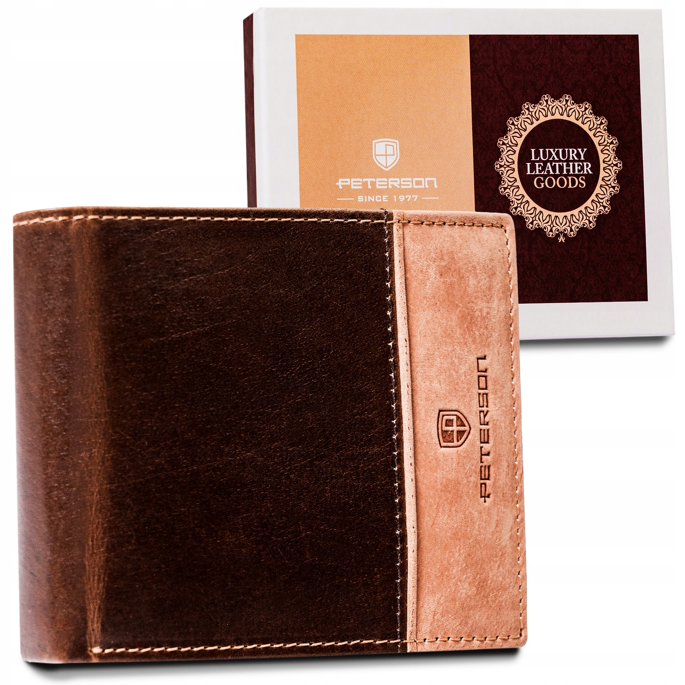 Peňaženka - Peterson Peterson Wallet Prírodná kožená béžová, hnedá PTN N992-SHS BR-Tan-Men's Product