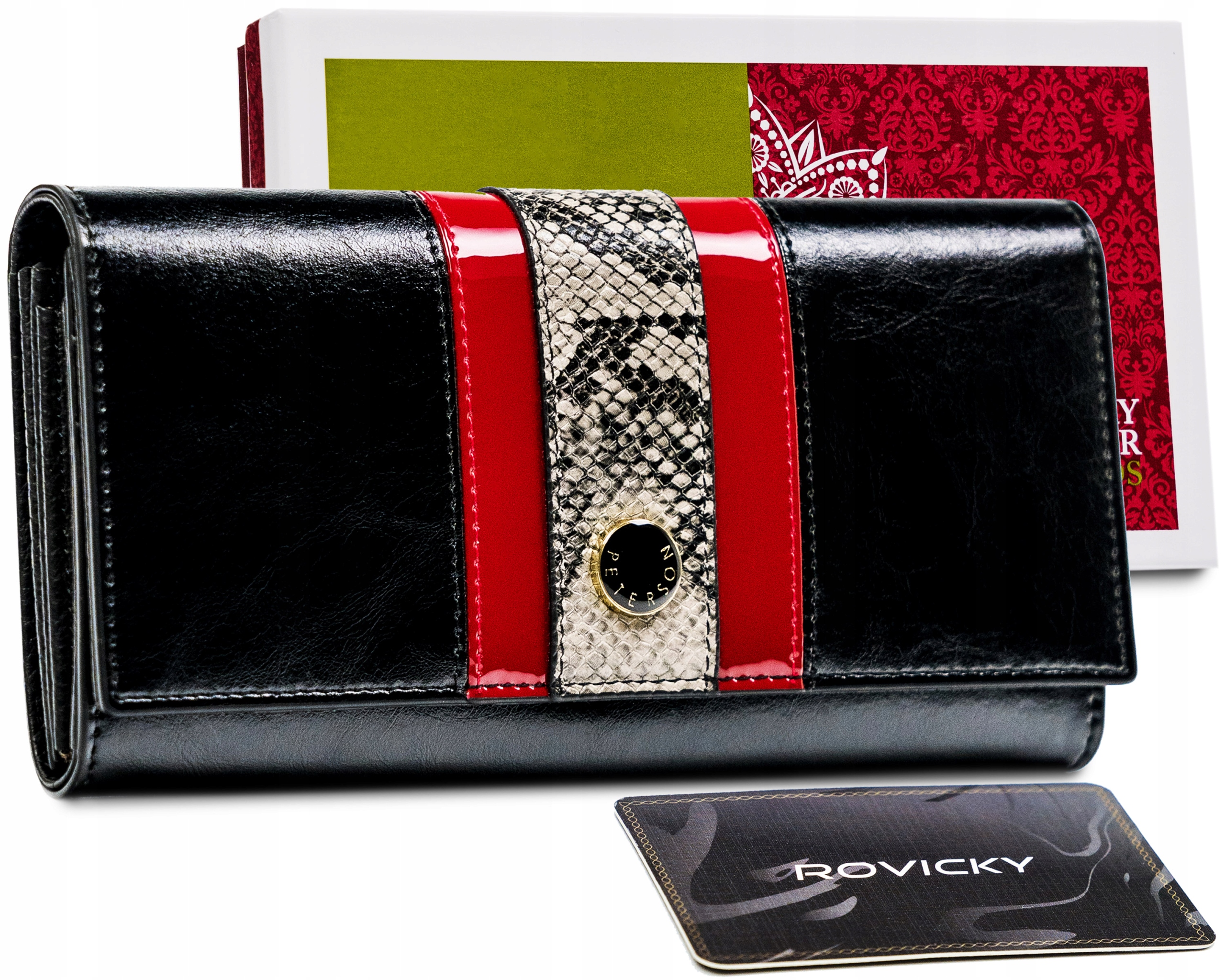 Peňaženka - Peterson Peterson Wallet Prírodná kožená béžová, čierna, červená PTN ST-467-1964 Produkt Blac-Women