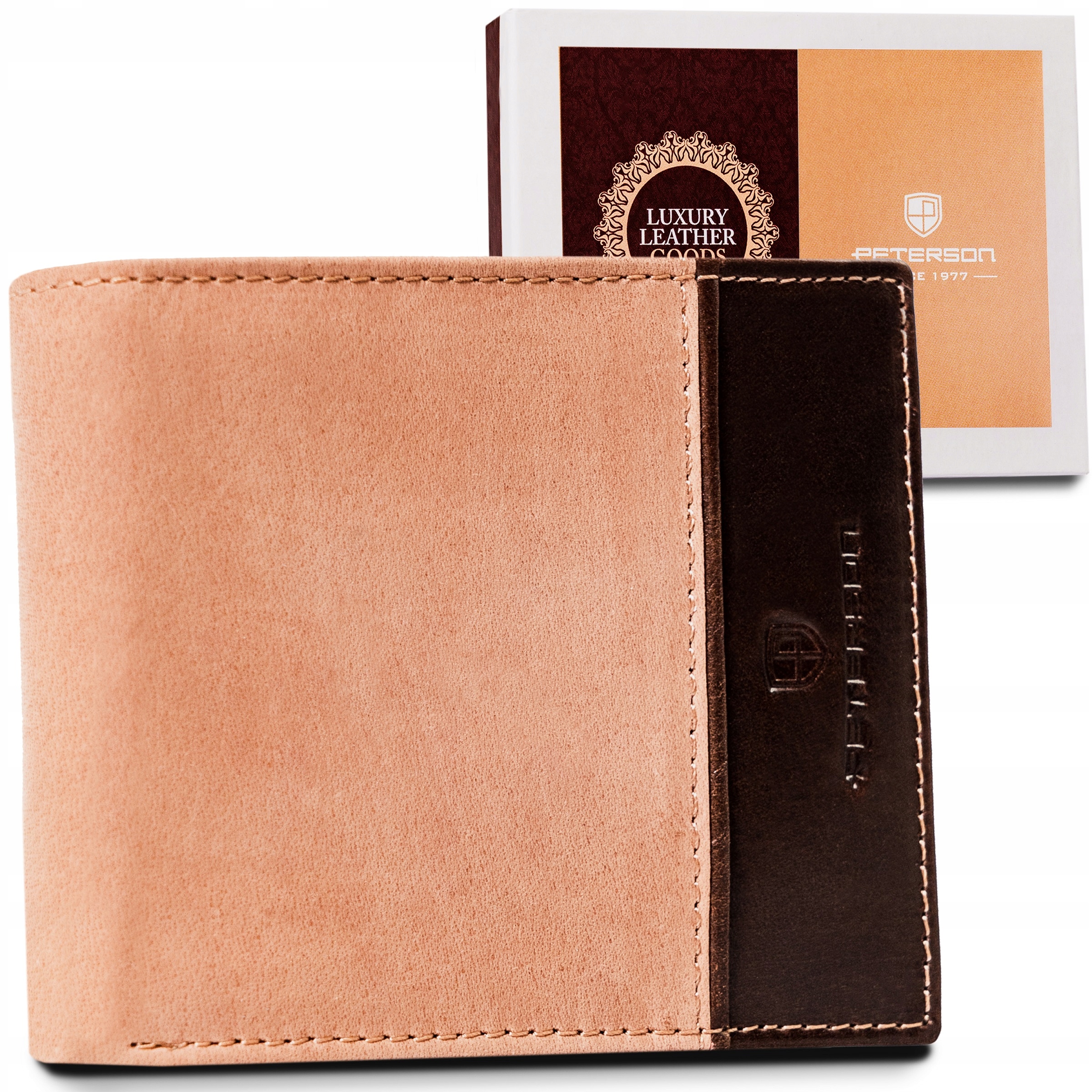 Peňaženka - Peterson Peterson Wallet Prírodná kožená béžová, hnedá PTN N992-SHS Tan-BR-Men's Product