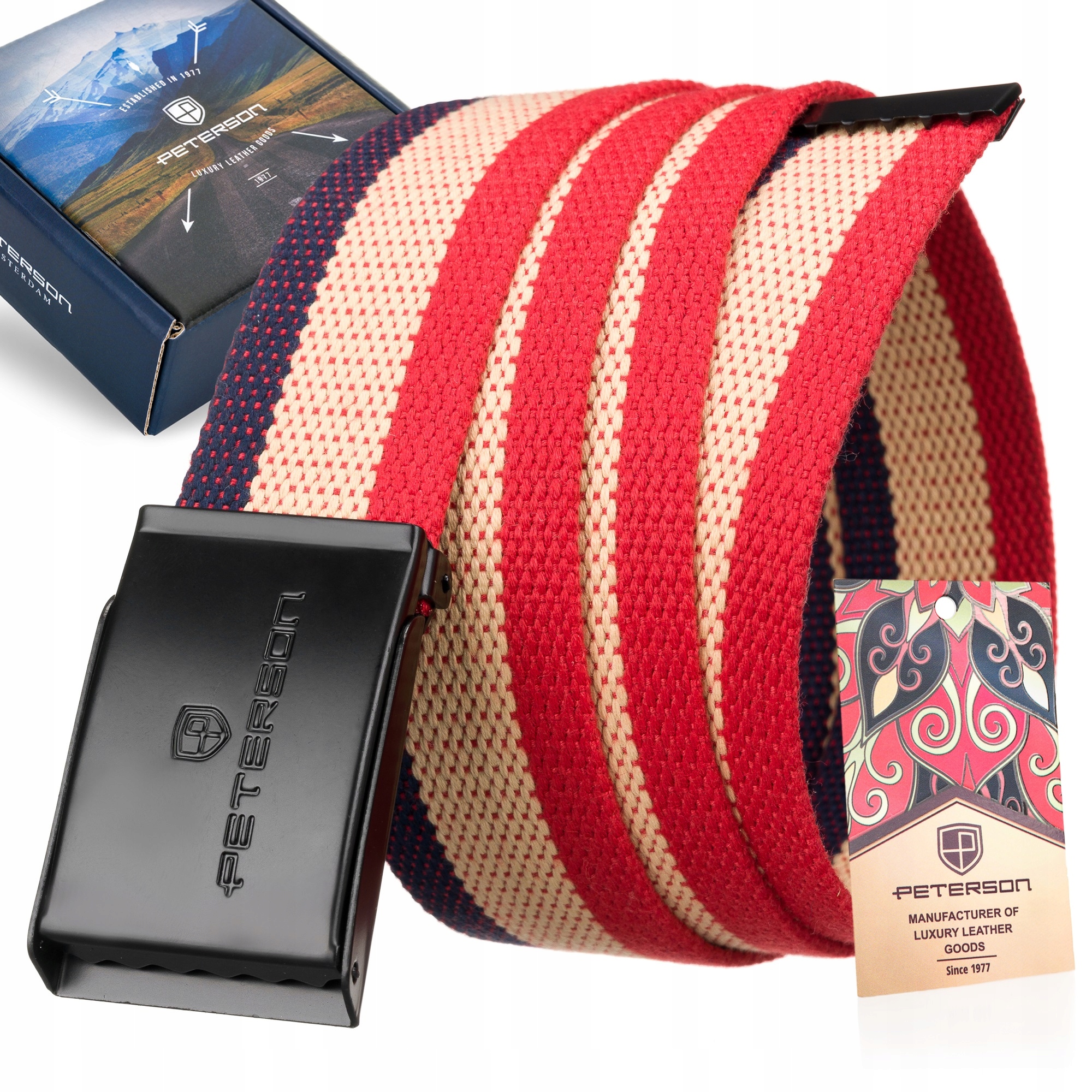 Opasok - Peterson Beige, Red, Navy Blue Belt - Unisex Product