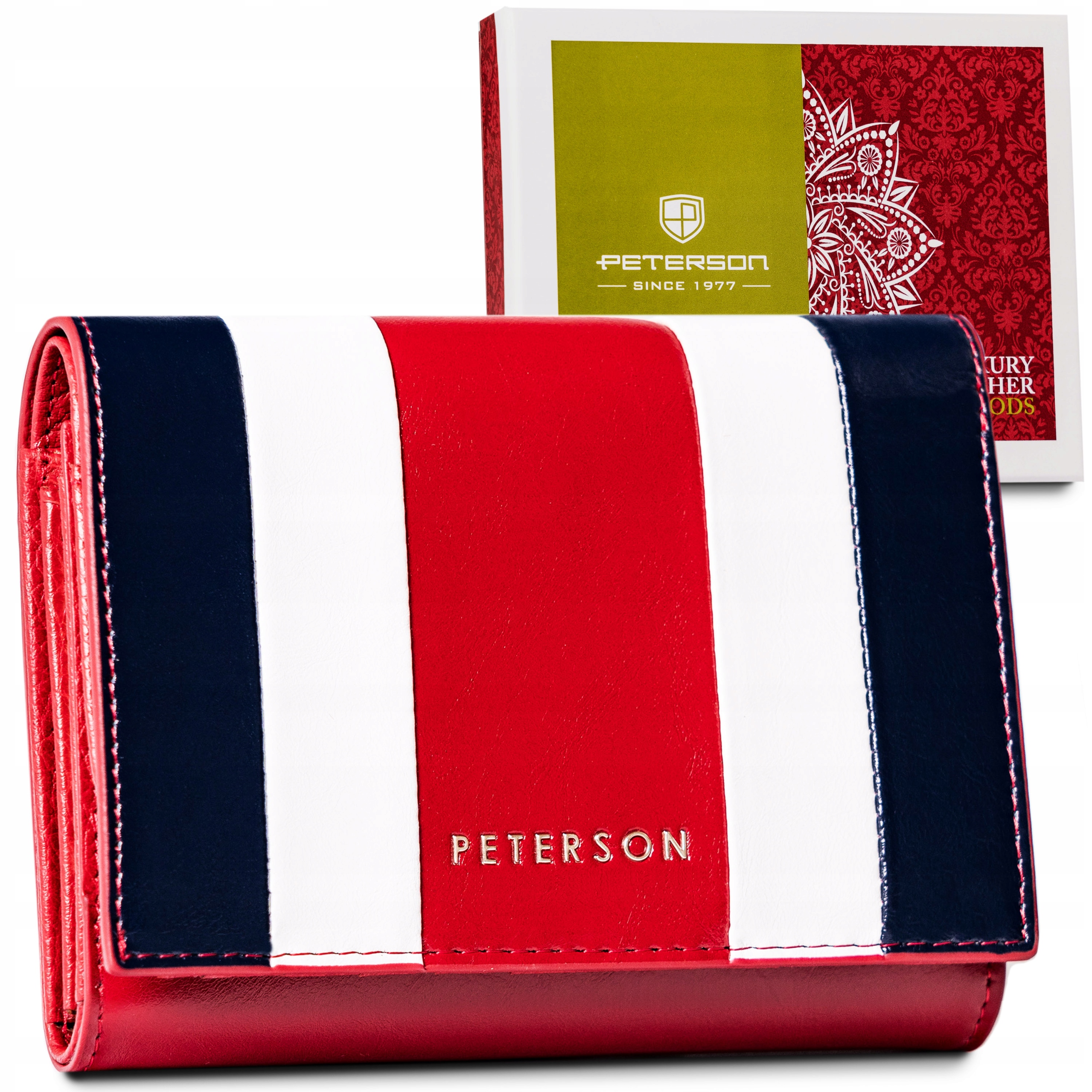 Peňaženka - Peterson Wallet Natural Leather White, Red, Navy Blue PTN PL-445-4729 Produkt multa-womenov