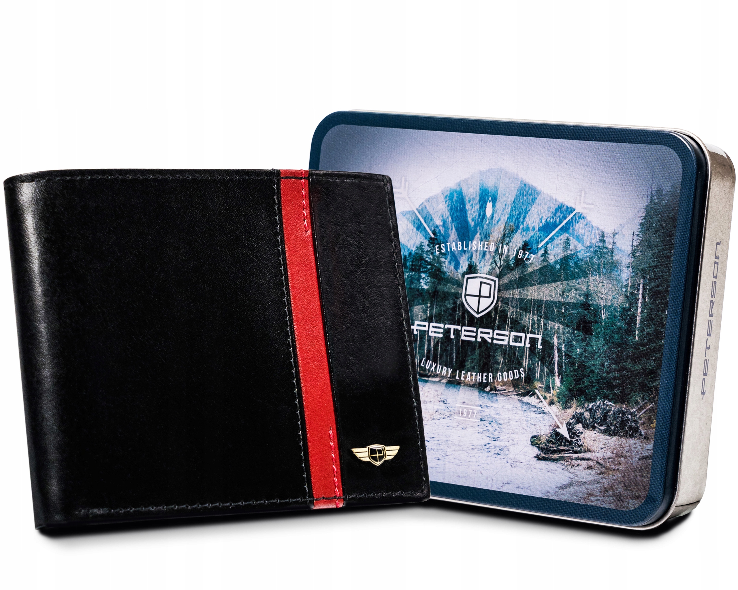 Peňaženka - Peterson Wallet Natural Leather Black, Red PTN N01-VTP BL-Red-Men's Product