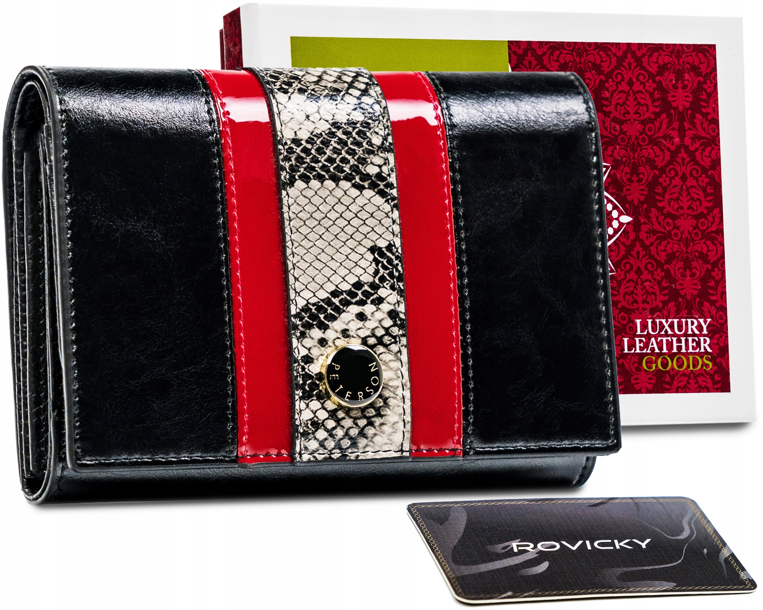 Peňaženka - Peterson Peterson Wallet Prírodná kožená béžová, čierna, červená PTN ST-445-1995 Blac-Women's Product