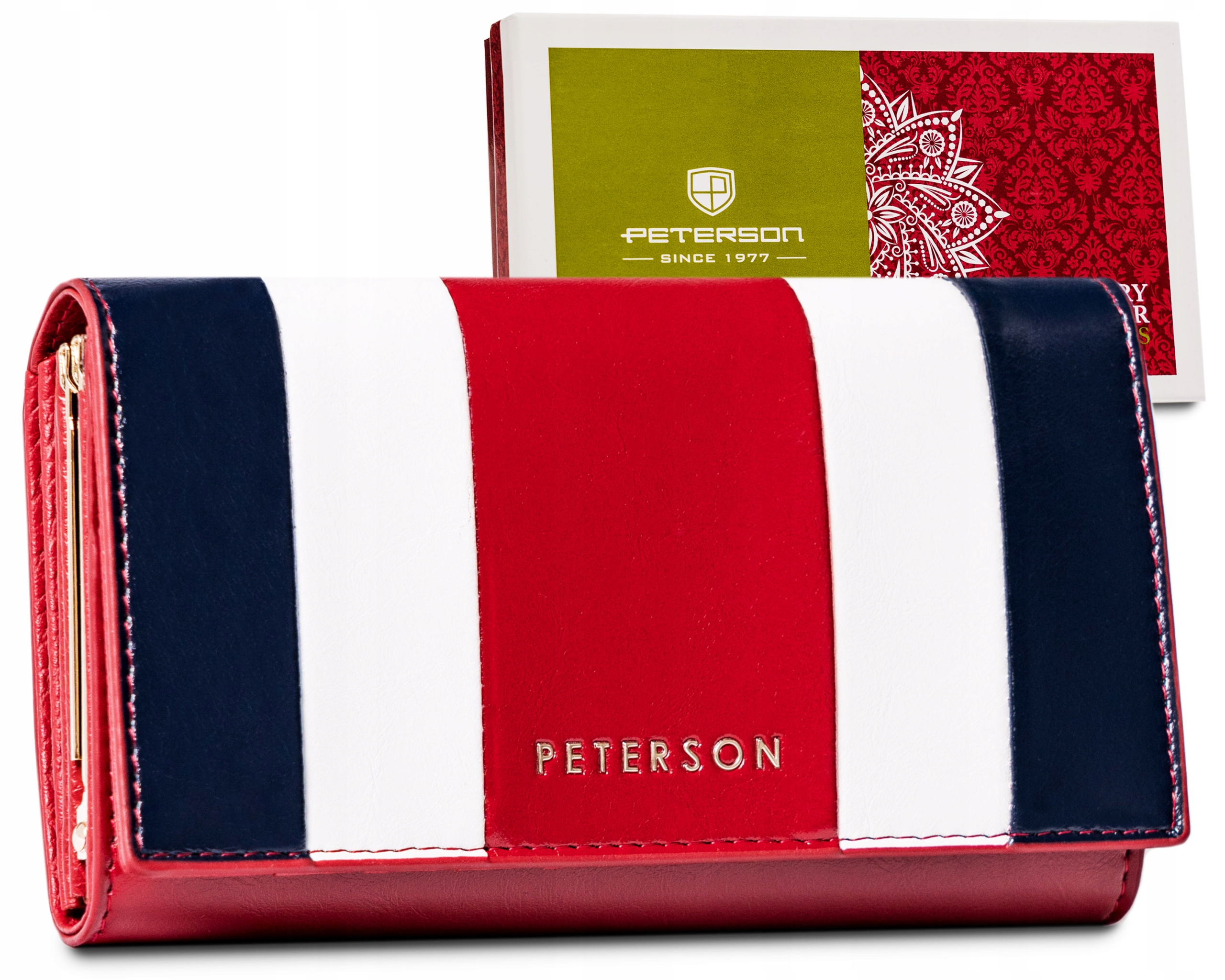 Peňaženka - Peterson Wallet Natural Leather White, Red, Navy Blue PTN PL-466-4712 Produkt multa-womenov