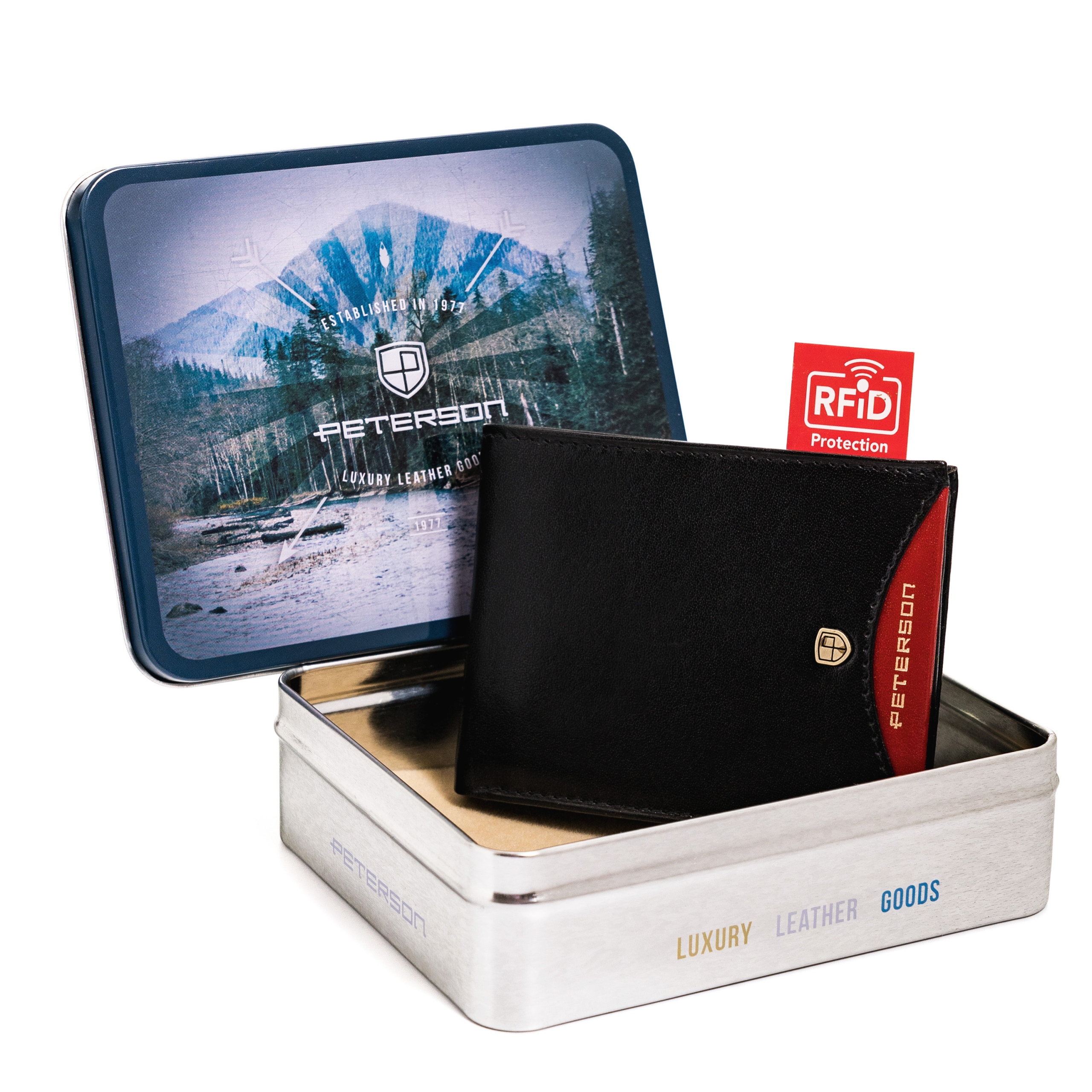 Peňaženka - Peterson Wallet Natural Leather Black, Red PTN 366.01 2-1 BL-Men's Product