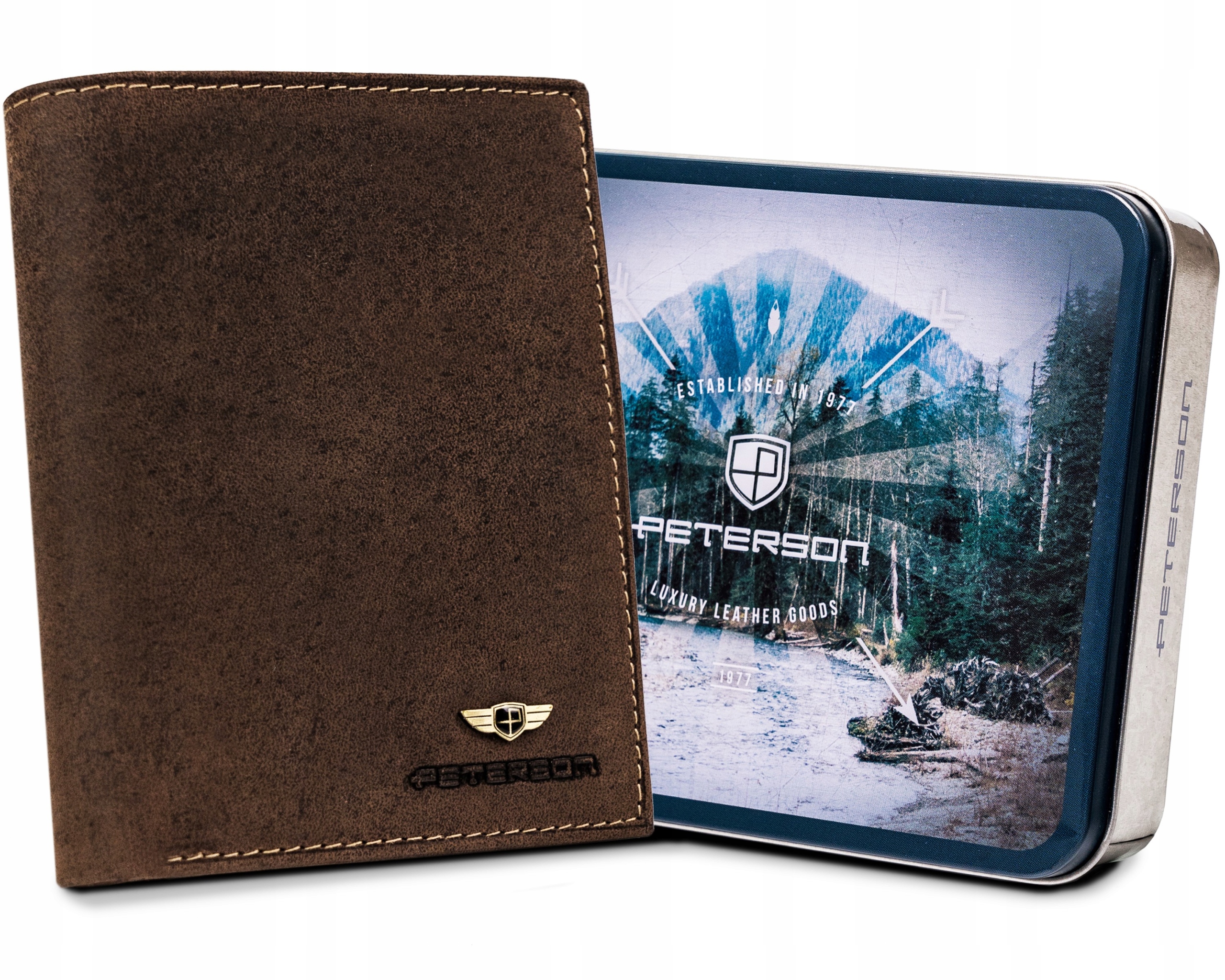 Peňaženka - Peterson Wallet Prírodná koža hnedá nubuck PTN 317 2-1-4 Produkt Hunter-Men