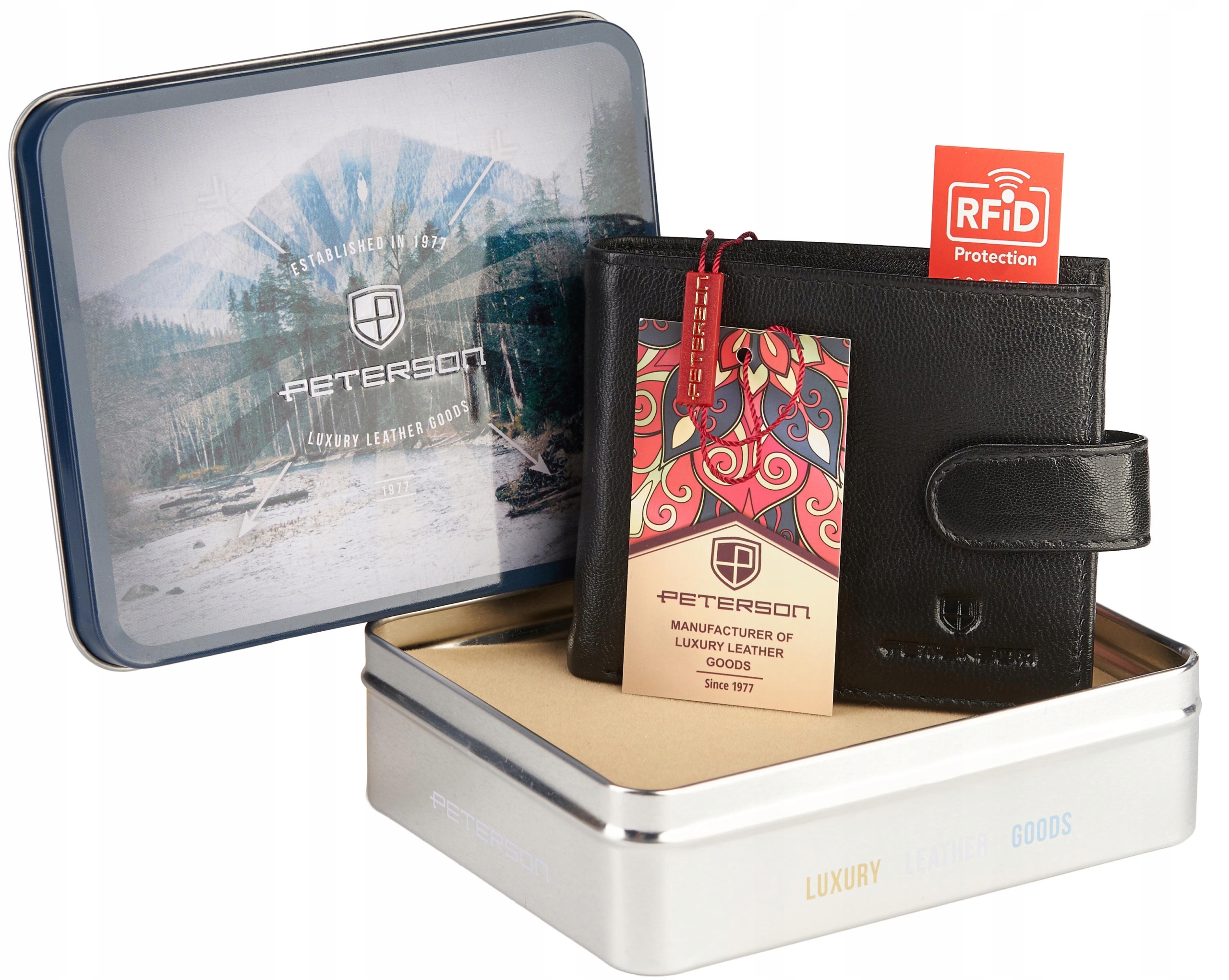Peňaženka - Peterson Peterson Wallet Natural Leather Black, Red PTN 348.01-5927 BR+R - Men's Product