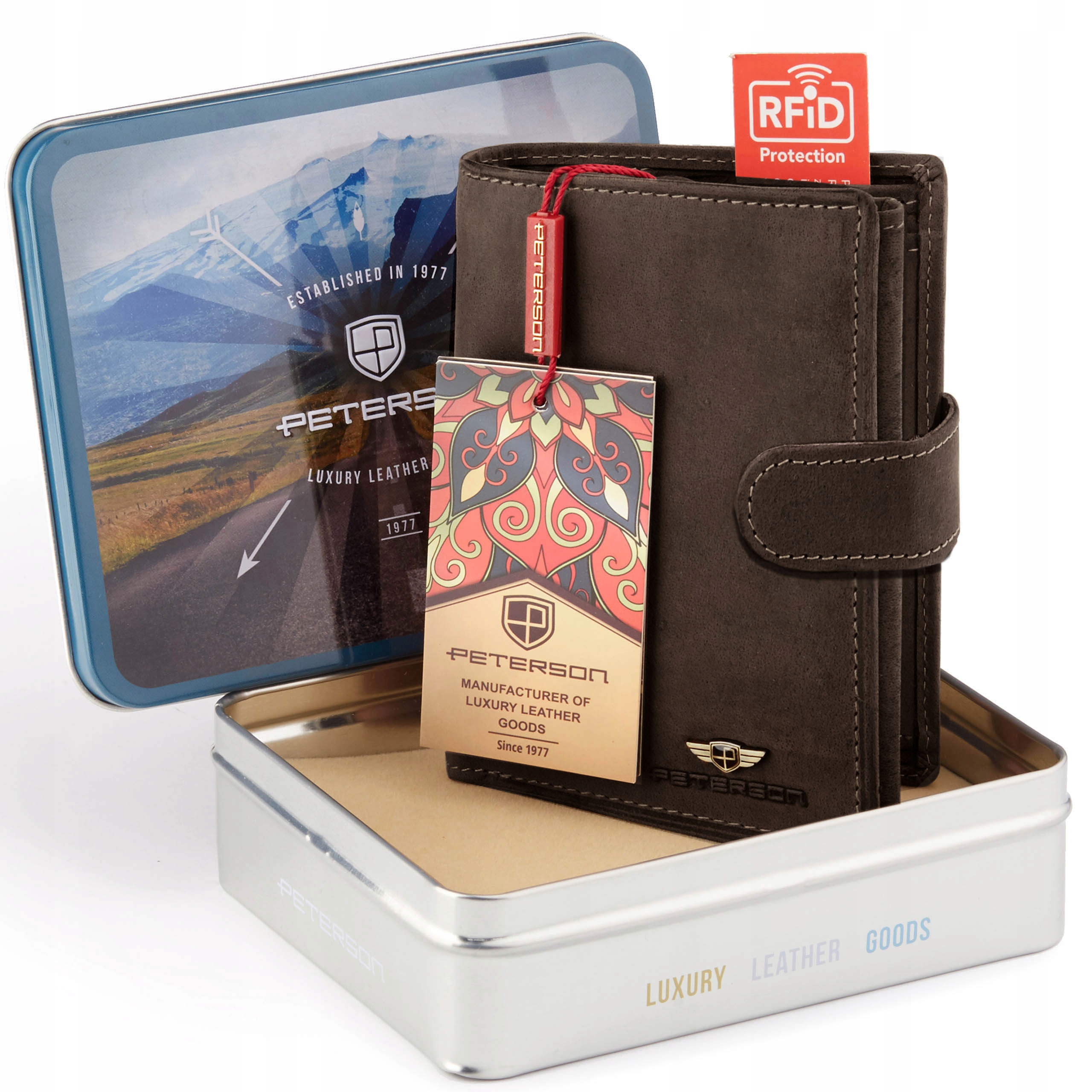 Peňaženka - Peterson Wallet Prírodná koža hnedá nubuck PTN 339Z 2-1-4 Hunte-Men's Product