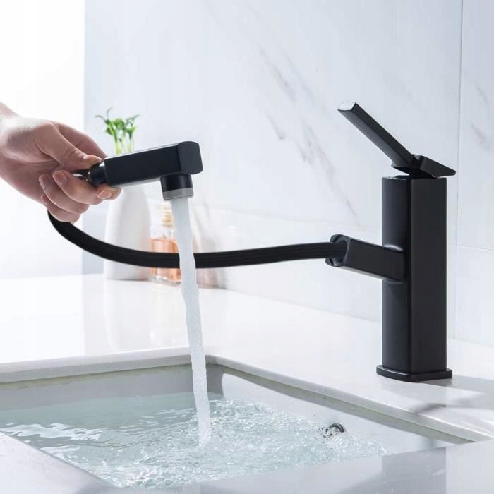 Phasat čierny umývadlo faucet s ručnou sprchou