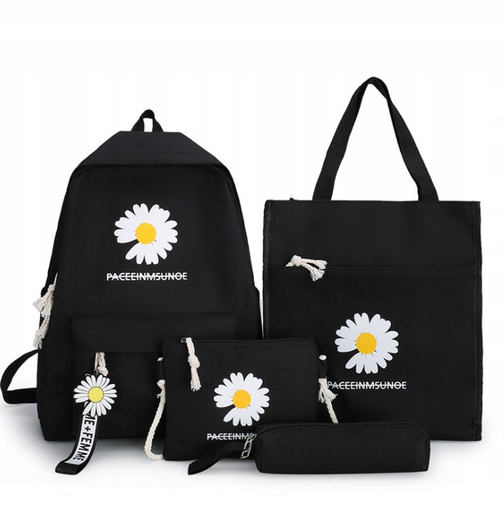 Backpack Black Youth Set Bag+Fashion 4 PCS