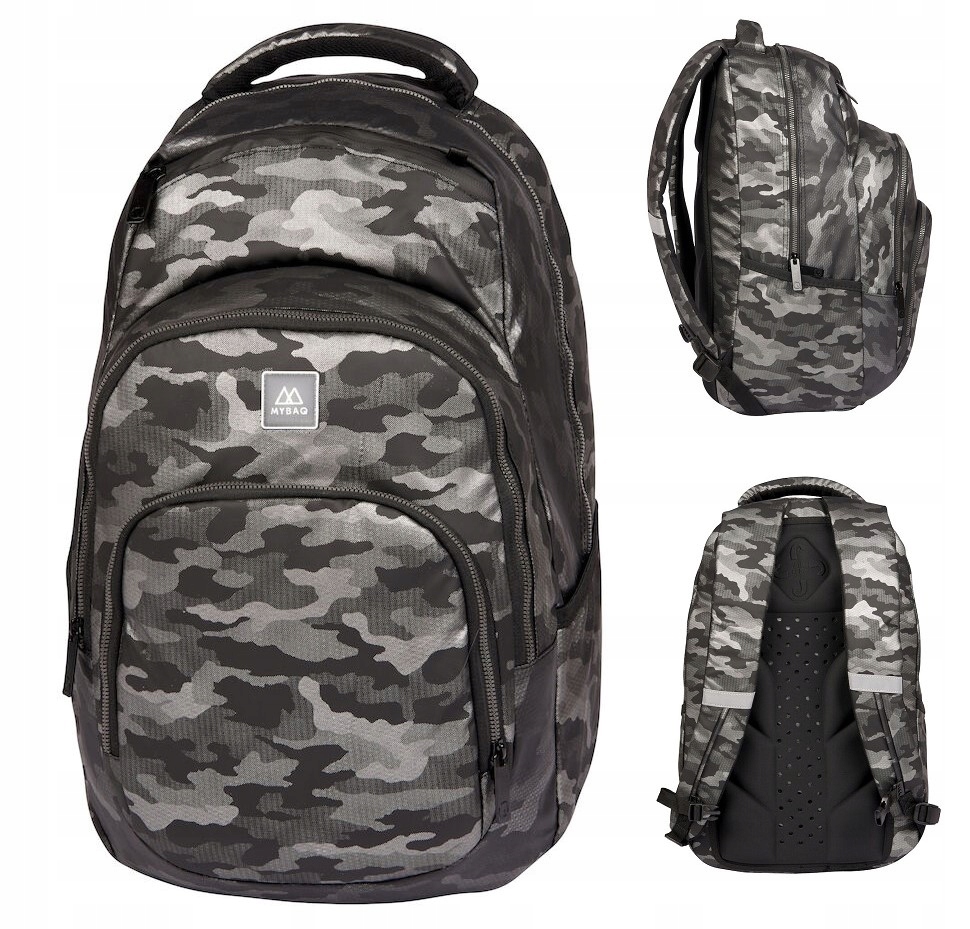 Multi -Chamber School Backpack mybaq čierny, odtiene šedej a striebornej 35 l