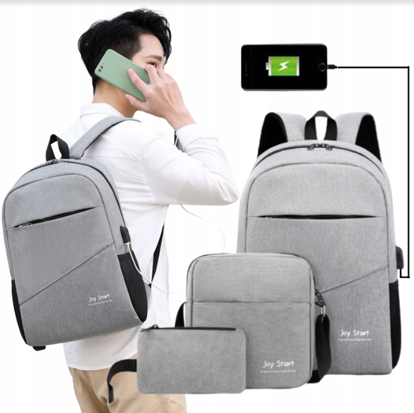 Joy Sports Backpack batoh 3in1 Škola USB Gray Nabíjanie