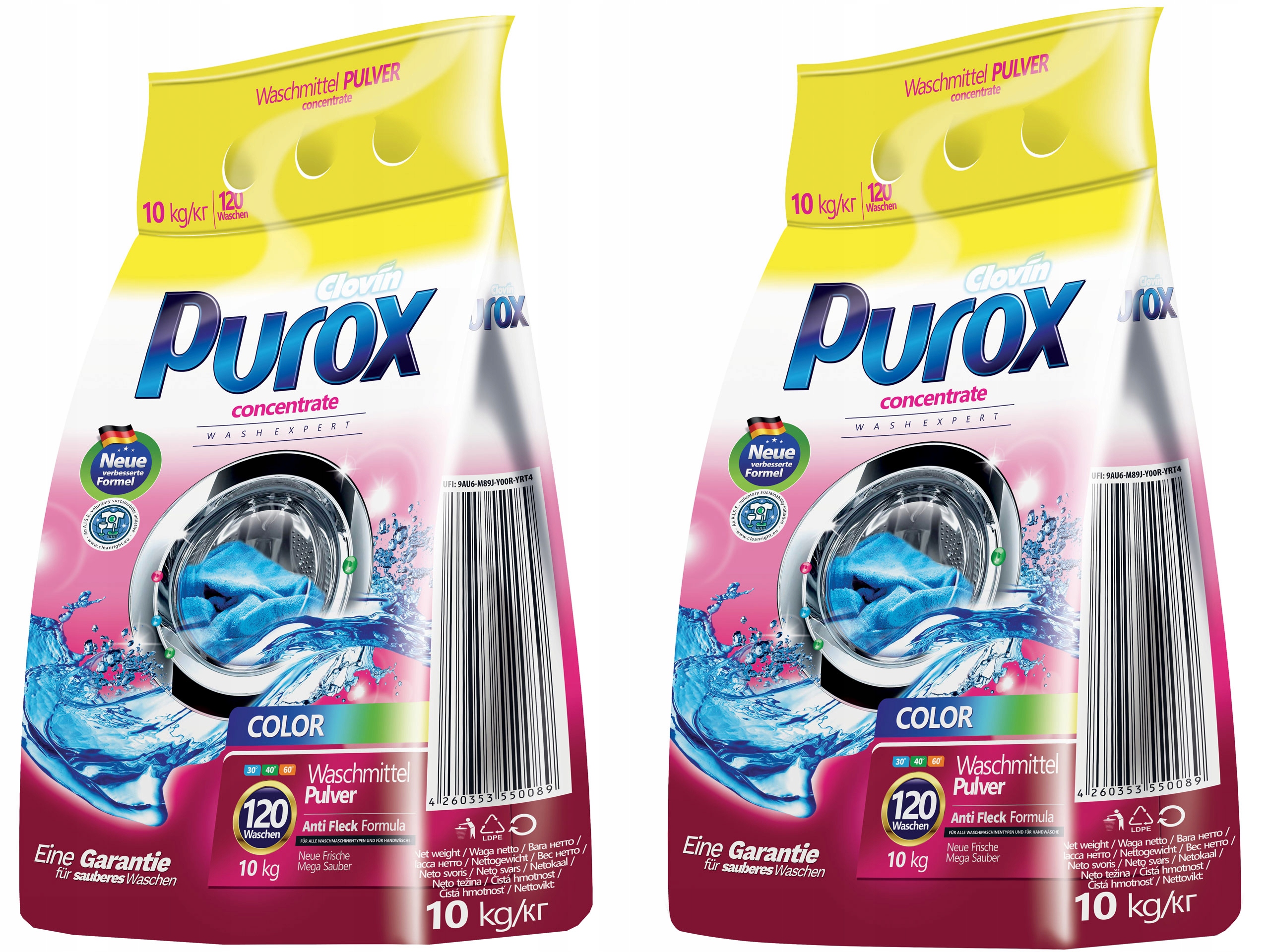 Prací prášok - PUROX! Nemecký pranie Prášková farba 2x10kg